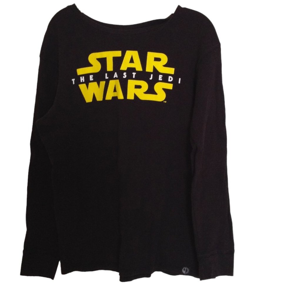 Star Wars 'The Last Jedi' Long Sleeve Black T-Shirt Size 2XL Yellow Graphics